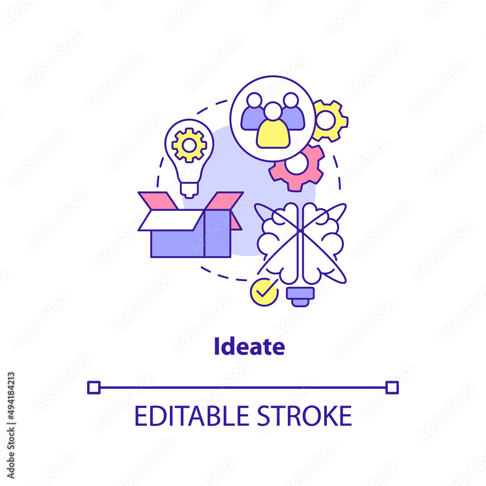 Poster ideate concept icon. generate creative ideas. design thinking process abstract idea thin line illust