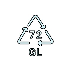 Glass recycling code GL 72 line icon. Consumption code.