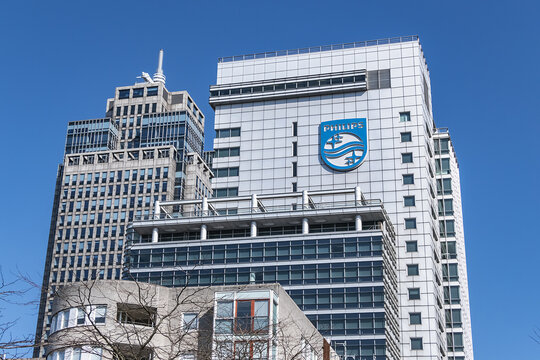 Amsterdam Breitner Centre - 23-storey Philips headquarters building. 'Royal Philips' (Koninklijke Philips) - Dutch multinational conglomerate corporation. Amsterdam, The Netherland. March 21, 2022.