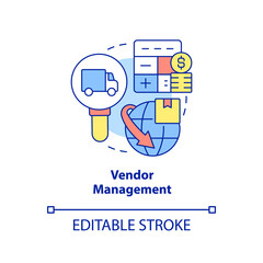 Vendor management concept icon. Corporate partnership. Business development abstract idea thin line illustration. Isolated outline drawing. Editable stroke. Arial, Myriad Pro-Bold fonts used