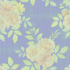 Wallpaper for design, printing, packaging. Abstract bouquet of flowers. Seamless botanical pattern of peony flowers with leaves on a bright background.