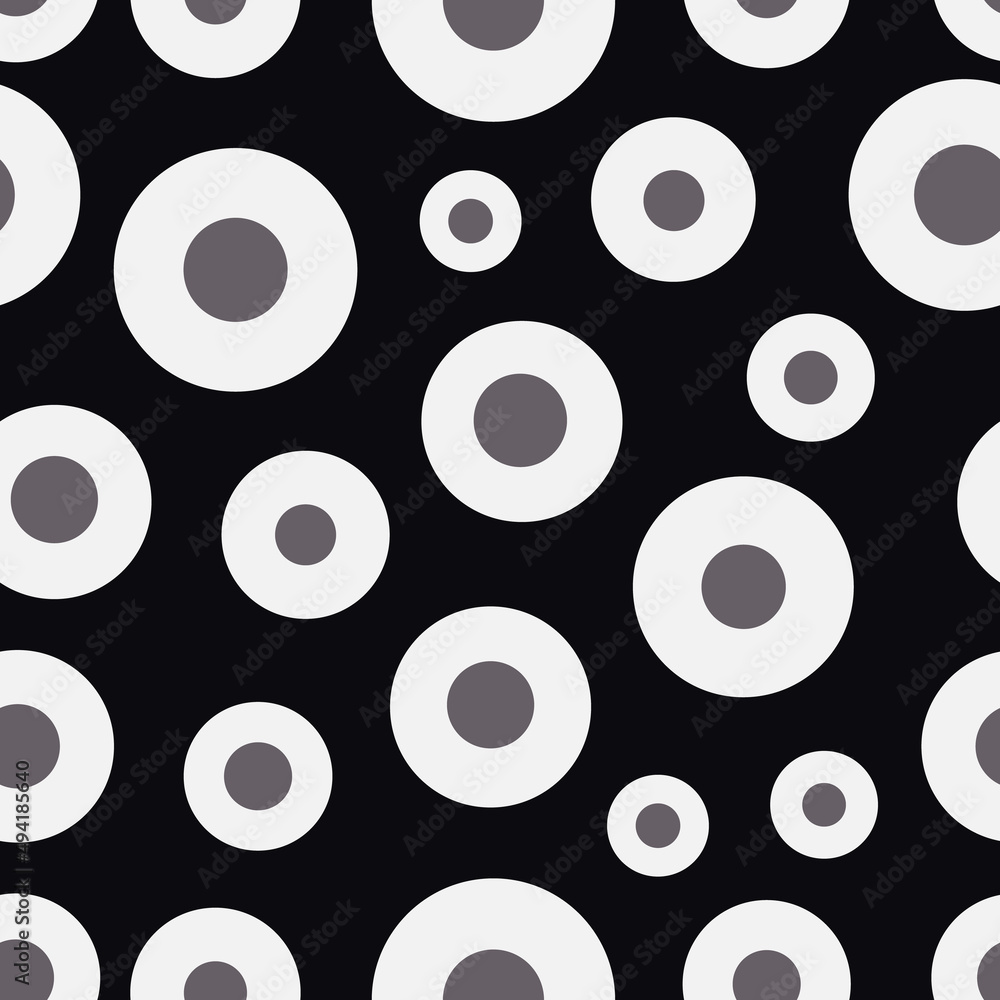 Poster vector seamless pattern with big white and gray dots on dark background