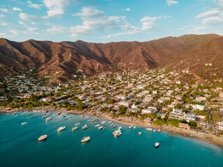 Aerial view on Taganga, Santa Marta, Magdalena, Colombia