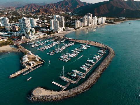 Aerial view on Santa Marta, Magdalena, Colombia