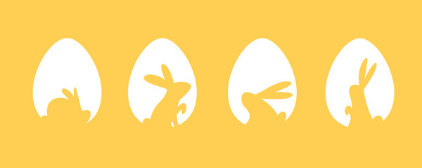 Vector Happy Easter bunny inside egg. Egg hunt concept design. 