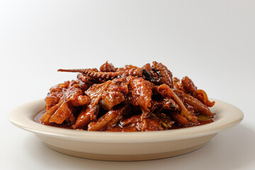 Stir-fried squid on white background