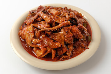 Stir-fried squid on white background