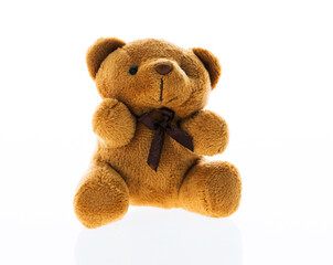 Single toy teddy bear isolated on white background