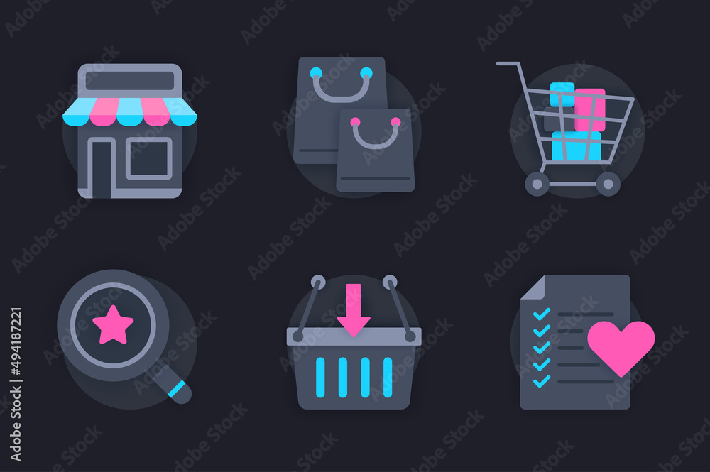 Aufkleber shopping web concept of 3d paper icons set. pack flat pictograms of making purchases, choosing goods
