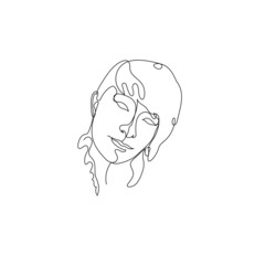 Female face single line drawing. Portrait of young beautiful girl line art.