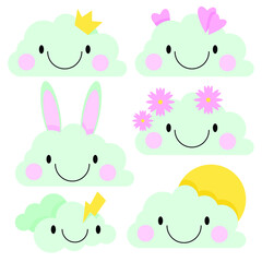 Set of blue clouds that smile