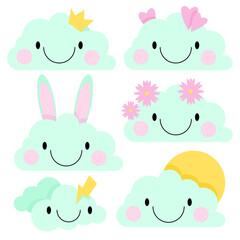 Set of blue clouds that smile