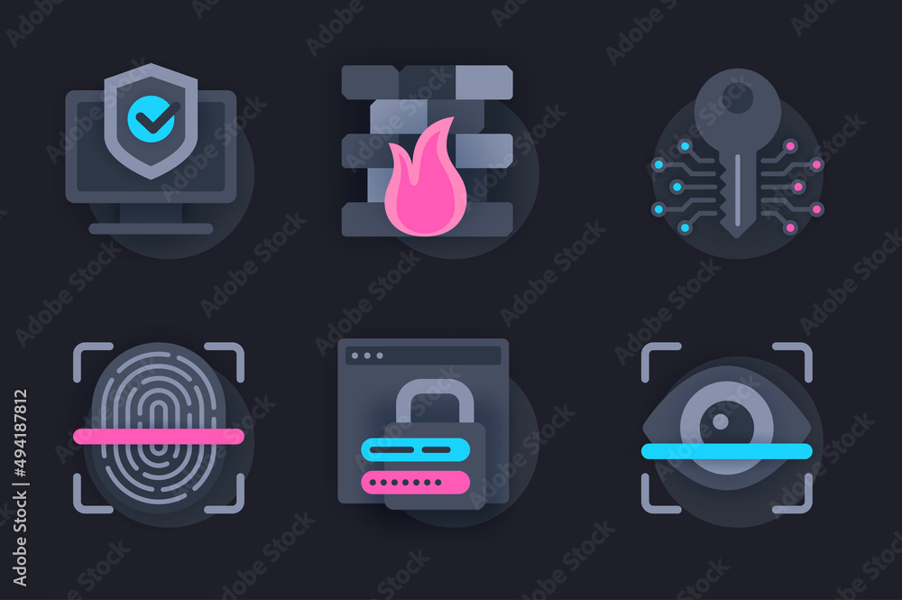Poster cyber security web concept of 3d paper icons set. pack flat pictograms of online protection, user id