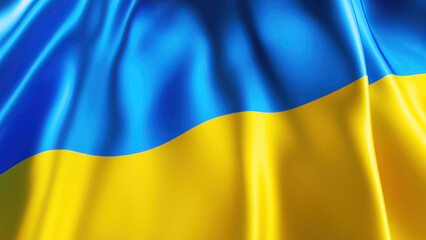 3d render, abstract background with waving blue-yellow Ukrainian flag, silky fabric with folds