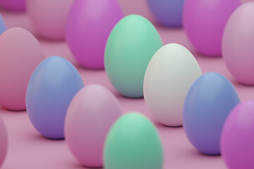 3d render Easter eggs pattern background with shallow depth of field. Colorful eggs, Easter concept