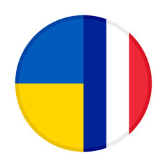 round icon with ukraine and france flags, isolated on white background	
