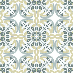 Obraz premium Traditional ornate Portuguese tiles azulejos. Ethnic folk ornament. The vintage pattern. Majolica. Vector decorative background. Indigo, Turquoise.