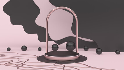 3d render illustration. Smartphone  with blank screen on geometric background
