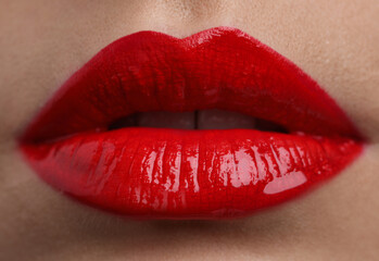 Obraz premium Closeup view of woman with beautiful full lips