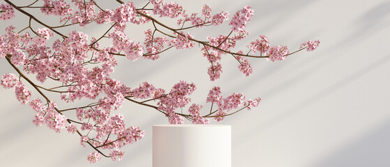 japanese style sakura podium cosmetic background. for branding and product presentation.3d rendering illustration.