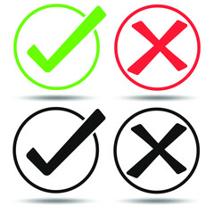A set of four round buttons with a tick and a cross. The choice between consent and refusal. Vector illustration