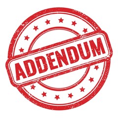 ADDENDUM text on red grungy vintage round stamp.