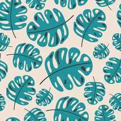 Vector seamless pattern with decorative palm texture. Great for fabric, textile, wrapping paper, stationery. Colorful wallpaper ornament with summer tropical leaves