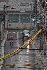 東京の赤坂6丁目での雨の風景