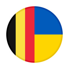 round icon with belgium and ukraine flags, isolated on white background