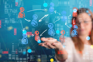 Global network. Blockchain. 3D illustration. Neural networks and artificial intelligence. Abstract