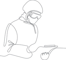Continuous drawing of one line of doctor in specialized protective overalls and goggles. Fighting the epidemic, the consequences of the coronavirus for your minimal design. Vector illustration