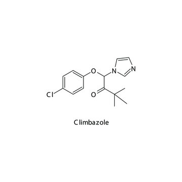 Climbazole molecular structure, flat skeletal chemical formula. Azole antifungal drug used to treat Fungal body and skin infections . Vector illustration.