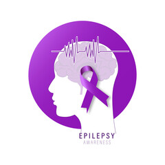 Vector illustration for epilepsy awareness with brain and ribbon design