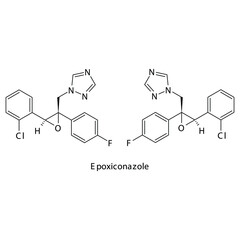 Epoxiconazole molecular structure, flat skeletal chemical formula. Azole antifungal drug used to treat Fungal body and skin infections . Vector illustration.