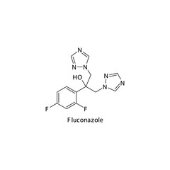 Fluconazole molecular structure, flat skeletal chemical formula. Azole antifungal drug used to treat Fungal body and skin infections . Vector illustration.