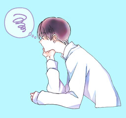 頬杖をつく男性