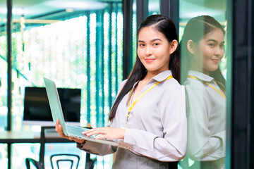 Portrait of freshly Businesswoman working with laptop in office , Working office concept