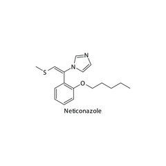 Neticonazole molecular structure, flat skeletal chemical formula. Azole antifungal drug used to treat Fungal body and skin infections . Vector illustration.