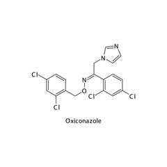 Oxiconazole molecular structure, flat skeletal chemical formula. Azole antifungal drug used to treat Fungal body and skin infections . Vector illustration.