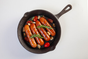 Delicious roasted sausage on wood