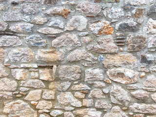 Stone wall texture. Part of old rocky hand crafted background with copy space. Walls made of natural bricks. High quality photo. Home and office design backdrop