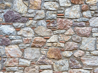 Stone wall texture. Part of old rocky hand crafted background with copy space. Walls made of natural bricks. High quality photo. Home and office design backdrop
