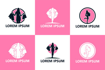 Set of woman shopping logo template design vector