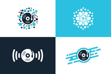Set of digital music vinyl logo template design vector