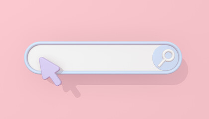 3d rendering illustration of browser search bar. Modern trendy design. Pastel colors. 