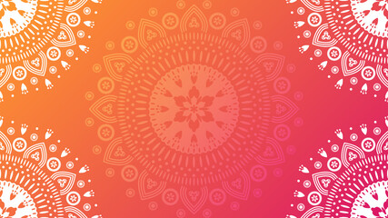 Floral mandala ornament background. Orange to pink gradient vector illustration