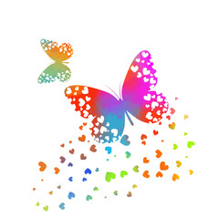 Multicolored butterfly with hearts. Happy Valentine's Day . Vector illustration