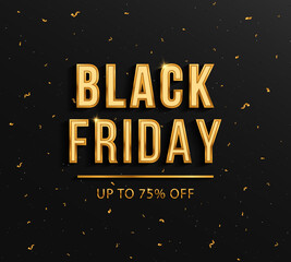 Background for Black Friday, big sale with gold confetti. Big discounts, sale.