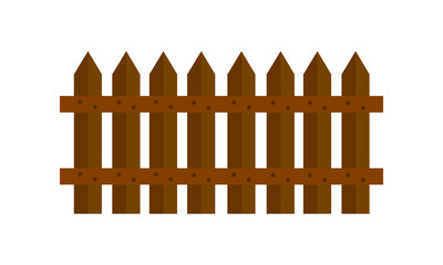 Brown wooden fence isolated on a white background. Hedge or wooden fence.