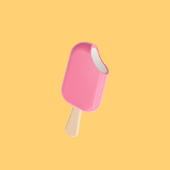 3d render illustration of popsicle ice cream. Simple icon for web and app. Modern trendy design. Isolated on yellow background.